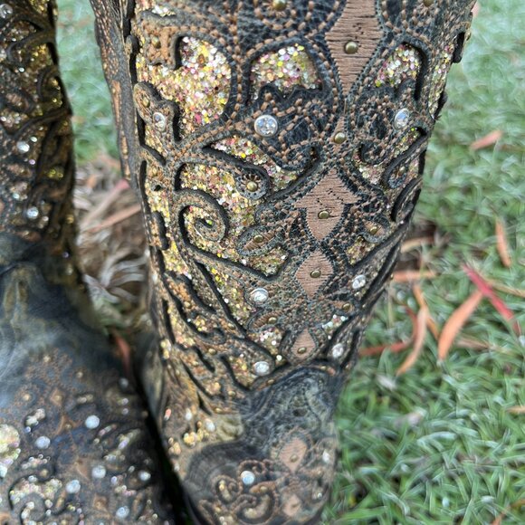 Corral Women's New Ash Grey Inlay & Studs & Crystal Western Boots, Size 9 - Picture 4 of 15